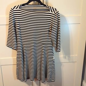 Kate Spade Black and White Striped Boatneck Dress with Pockets